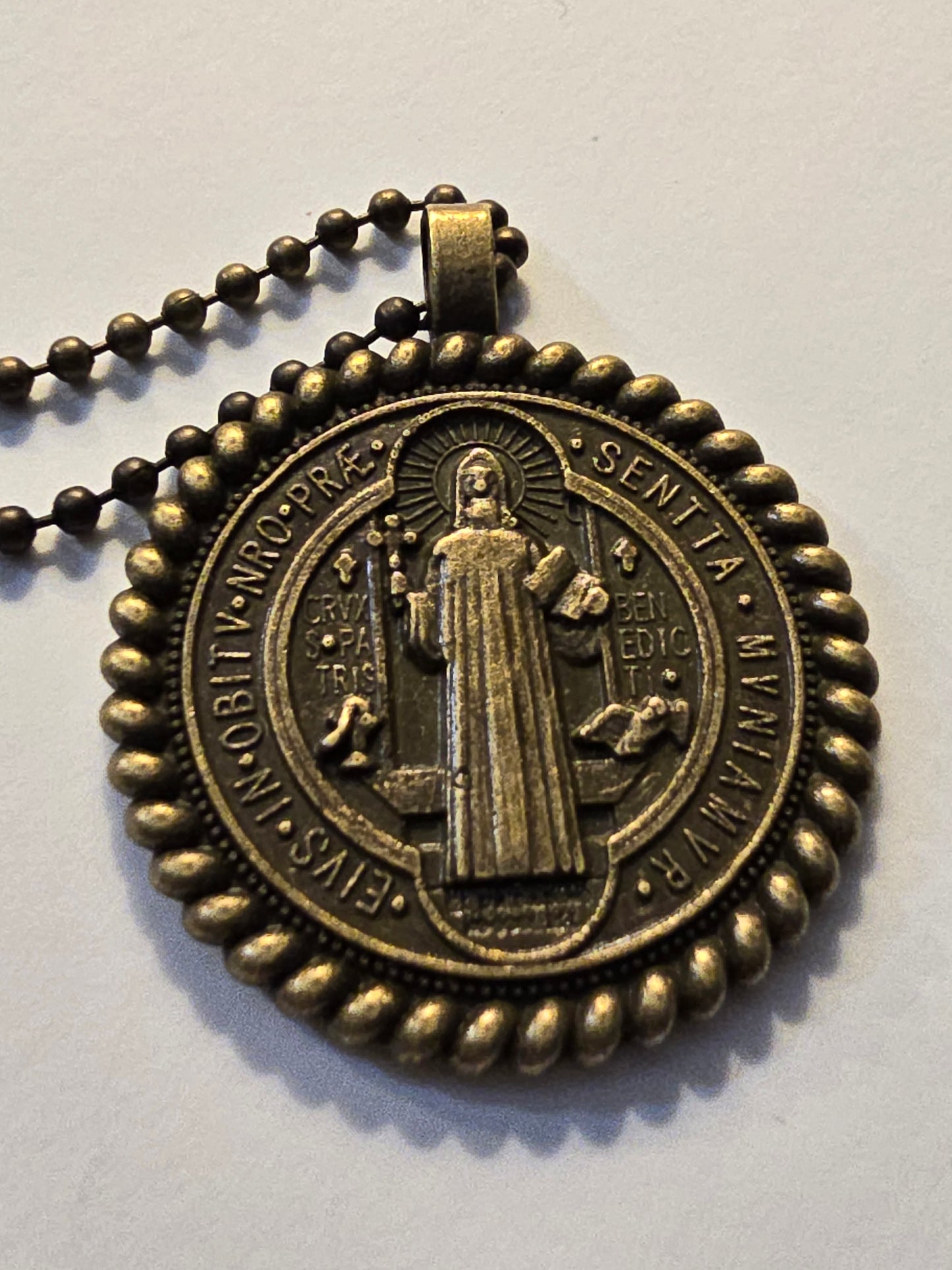 St. Benedict Antiqued Rope Medal with Chain