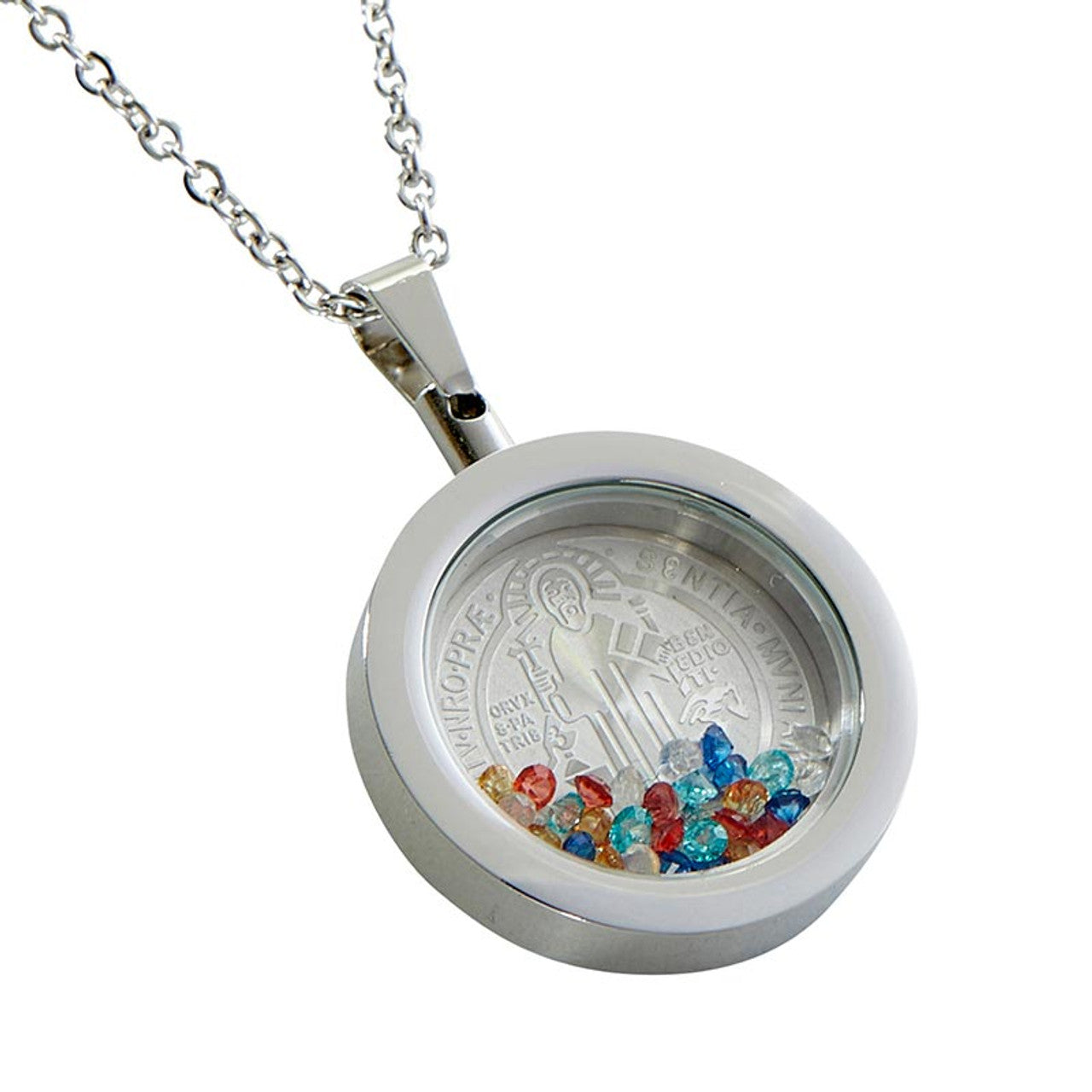 Silver St. Benedict Medal Float Necklace with Chain