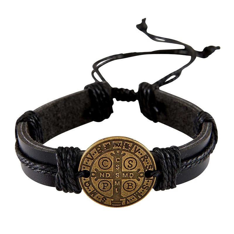 St. Benedict Medal Leather Bracelet