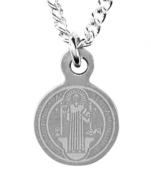 Tiny St. Benedict Medal Scapular on Silver Chain