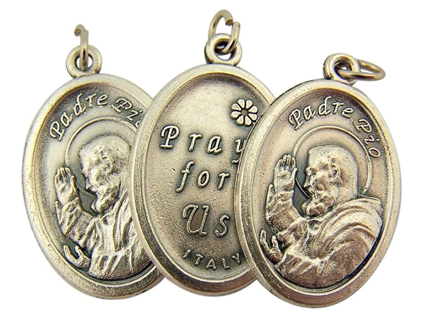 Silver Toned Base Catholic Saint Padre Pio Pray for Us Medal