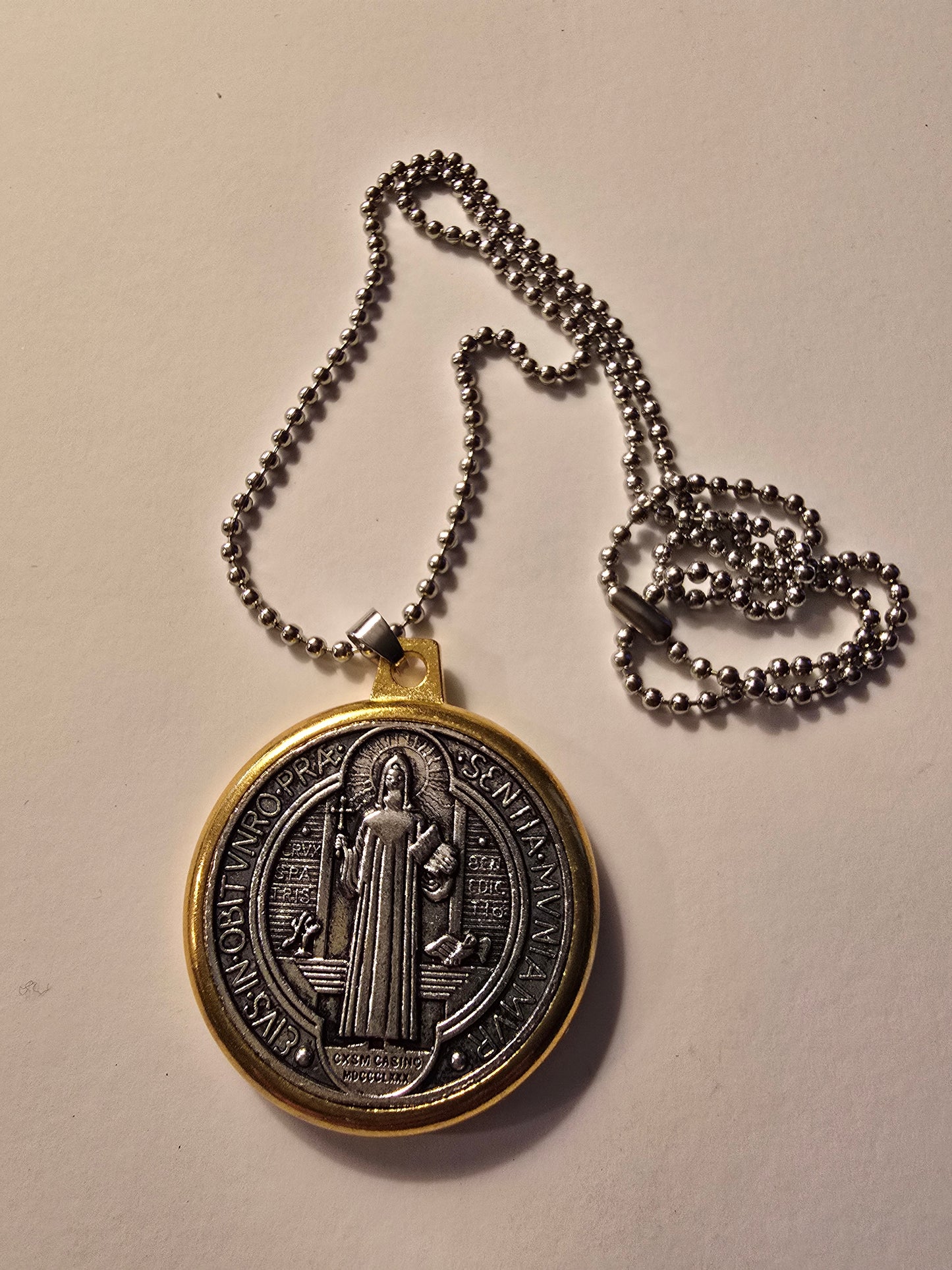 Two-toned St. Benedict Medal Pendant Necklack
