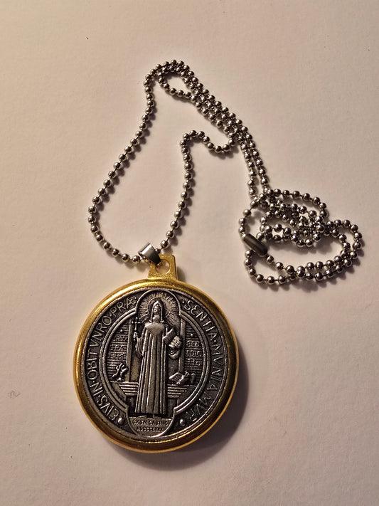 Two-toned St. Benedict Medal Pendant Necklack