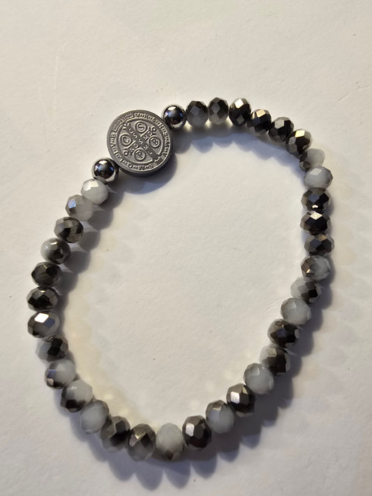 St. Benedict Glass and Stainless Steel Stretch Bracelet