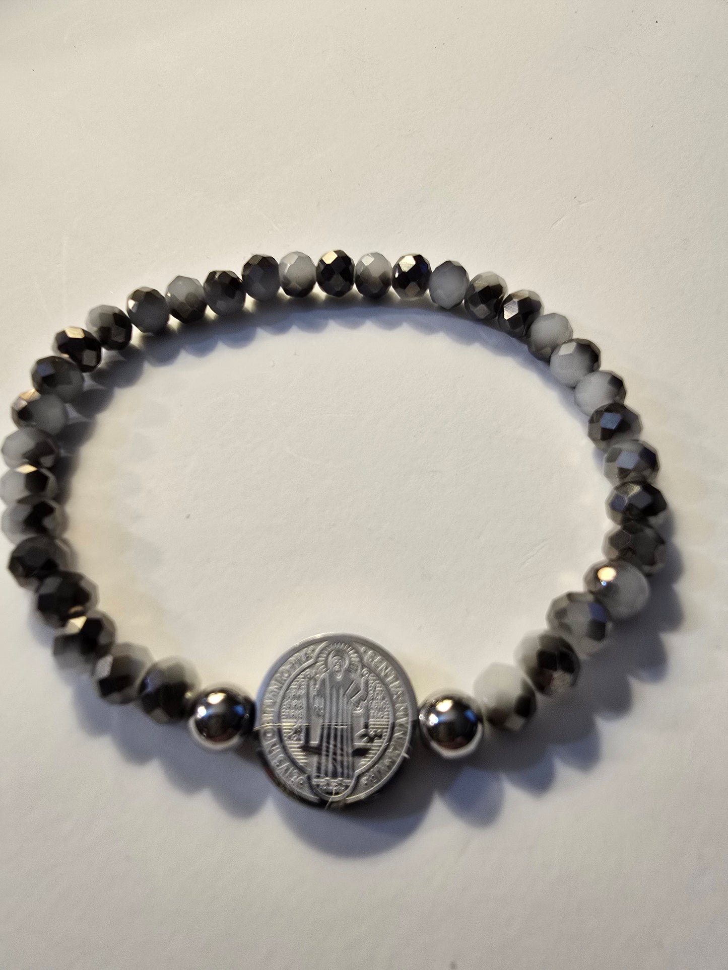 St. Benedict Glass and Stainless Steel Stretch Bracelet