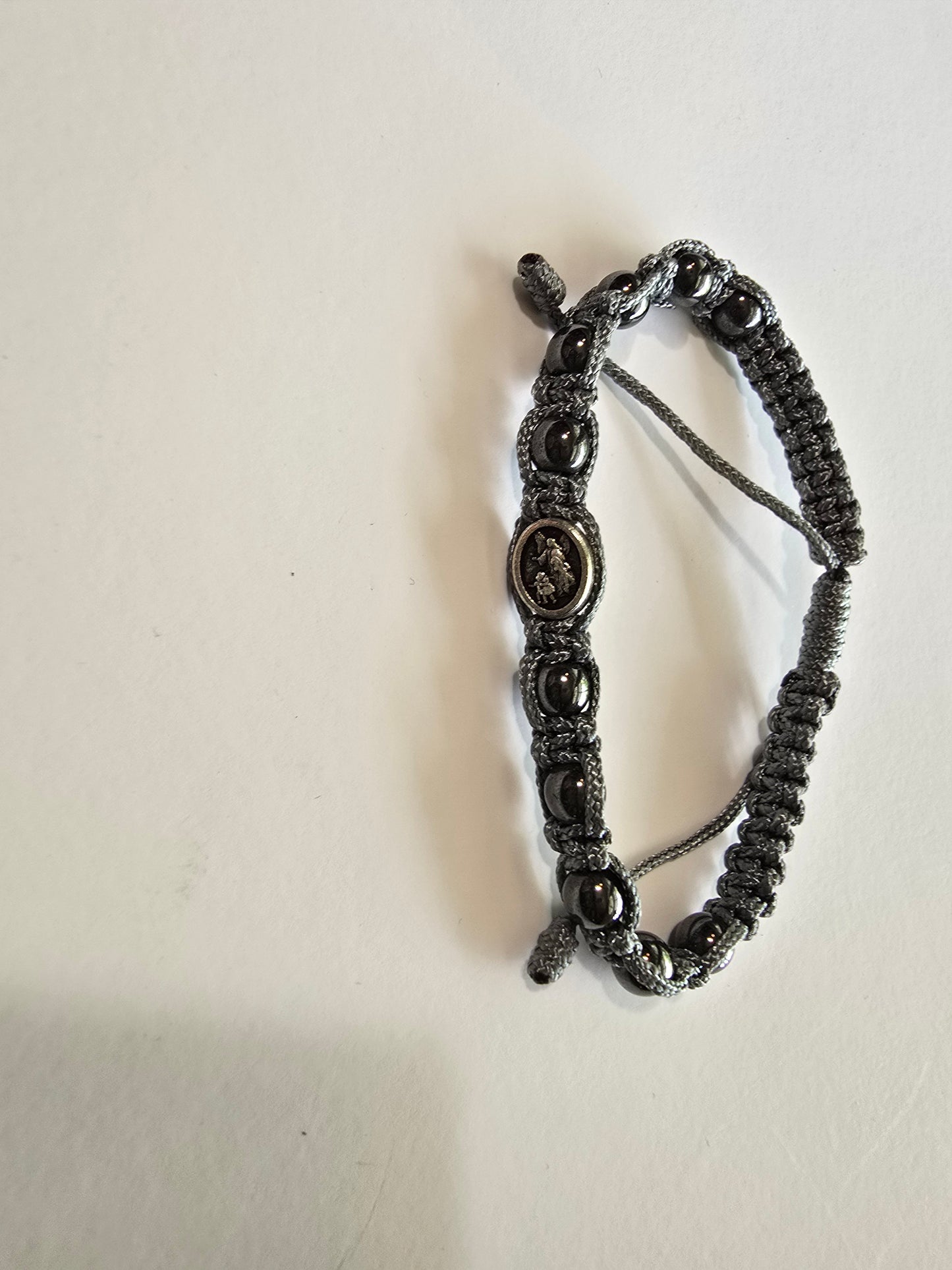 Adjustable Corded St. Michael Hematite Bracelet
