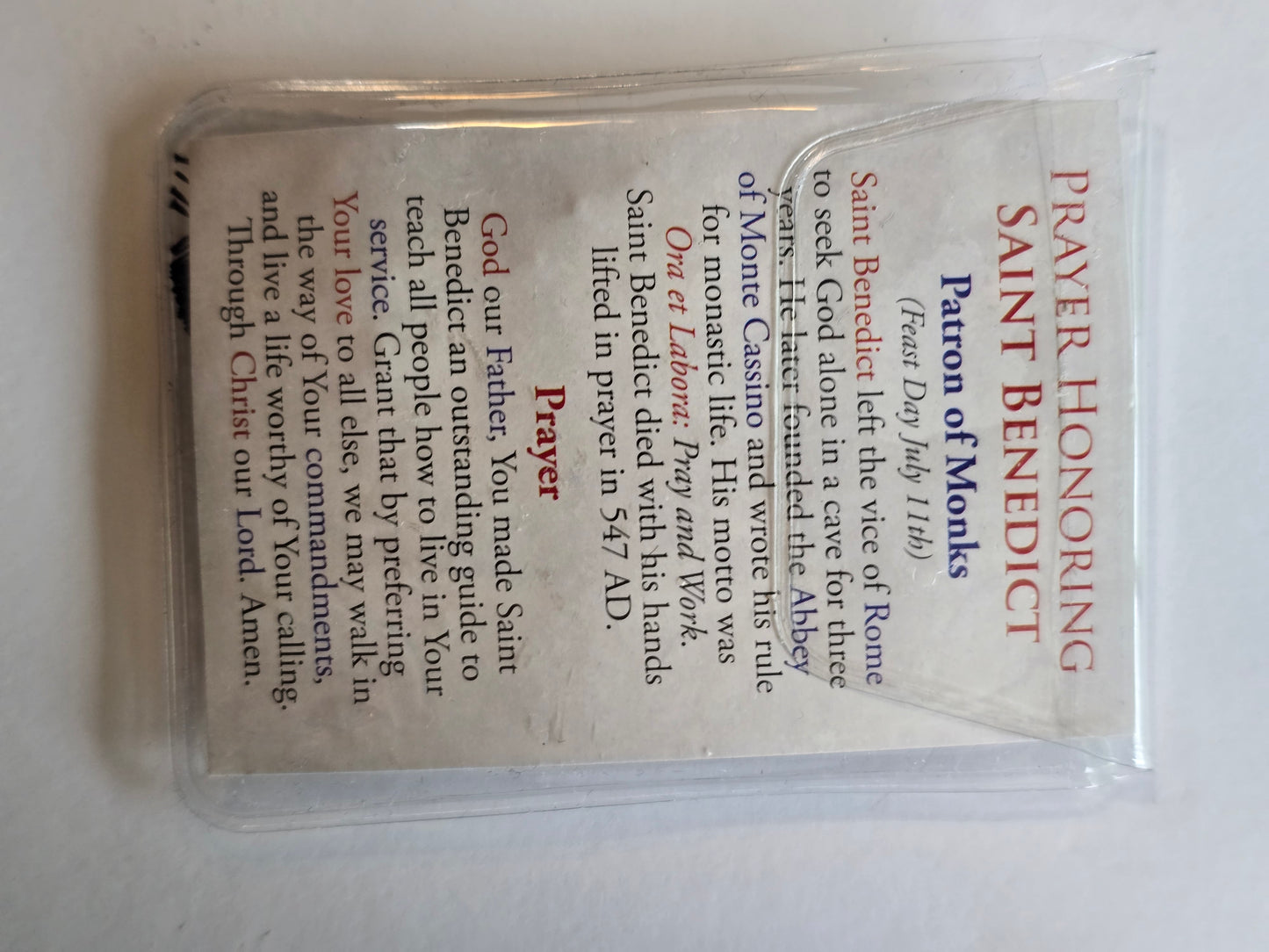 St. Benedict Charm with Prayer Card