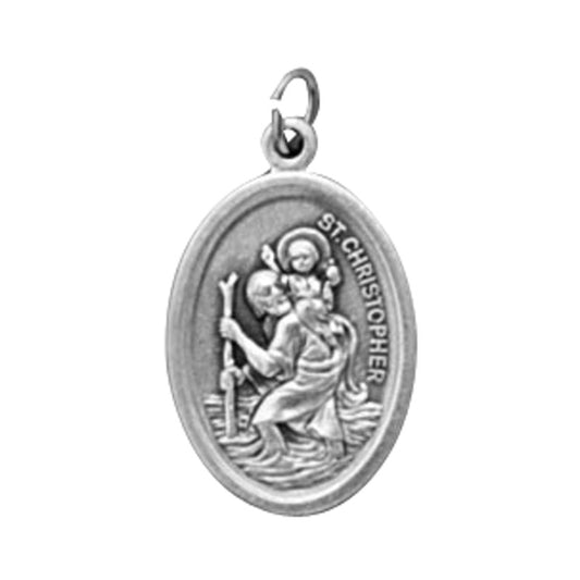 St. Christopher/Protect Us Oxidized Silver Holy Medal