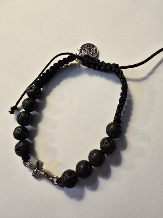 St. Benedict Crucifix Lava Stone Bracelet