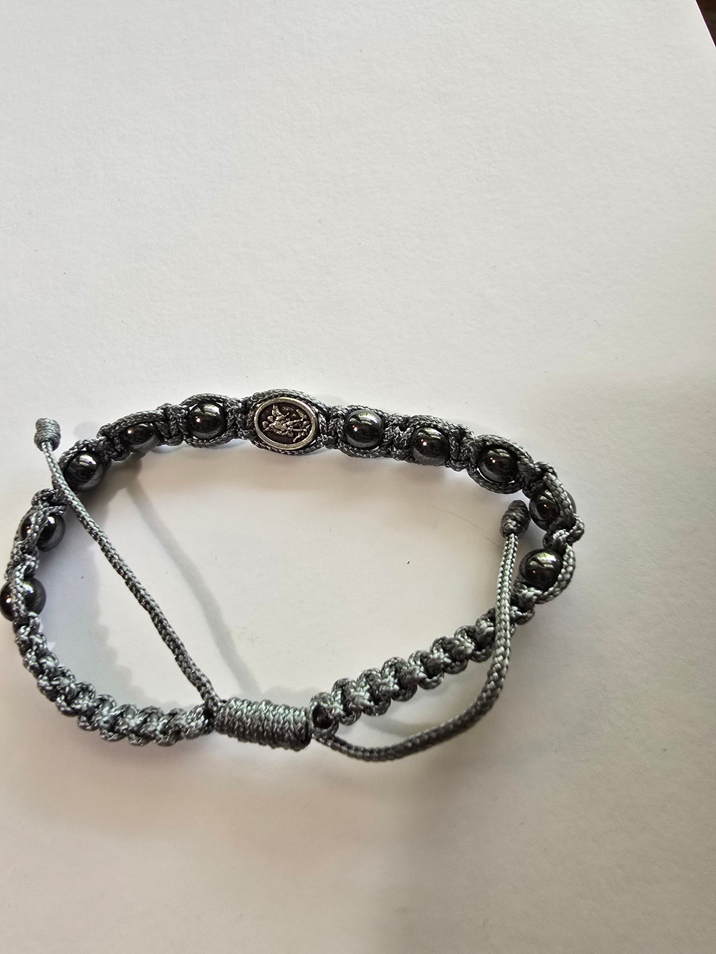 Adjustable Corded St. Michael Hematite Bracelet