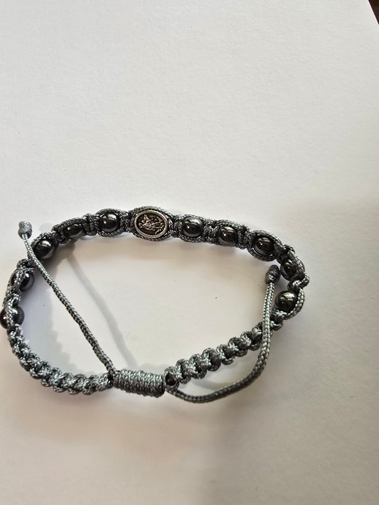 Adjustable Corded St. Michael Hematite Bracelet