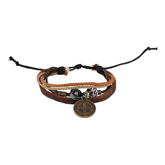 St. Benedict Leather Cords Medal Bracelet