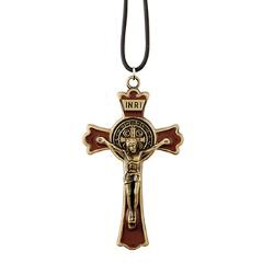 St. Benedict Brown and Gold Crucifix Pendant