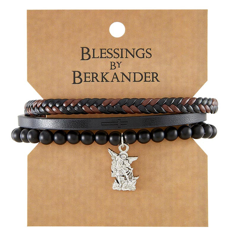 St. Michael Leather Stacked Bracelet
