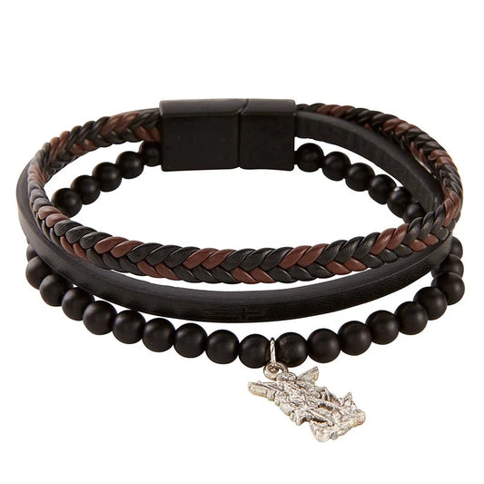 St. Michael Leather Stacked Bracelet