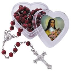 St. Therese Rose Scented Rosary with Heart Case