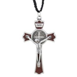 St. Benedict Brown and Silver Crucifix Pendant