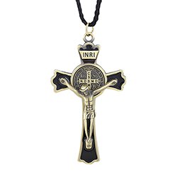 St. Benedict Black and Gold Crucifix Pendant