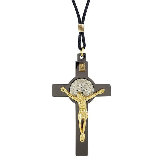 St. Benedict Hematite & Gold Crucifix