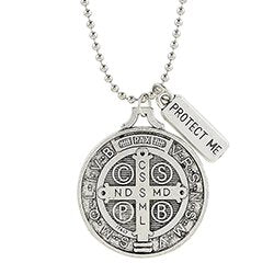 St. Benedict Medal Necklace with "Protect Me" Charm