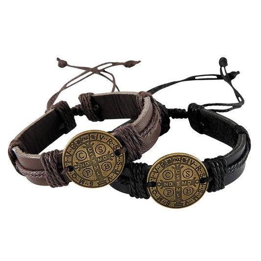 St. Benedict Medal Leather Bracelet