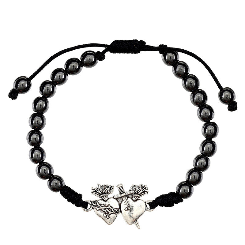 Sacred Hearts Hematite Bracelet