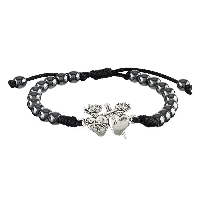 Sacred Hearts Hematite Bracelet
