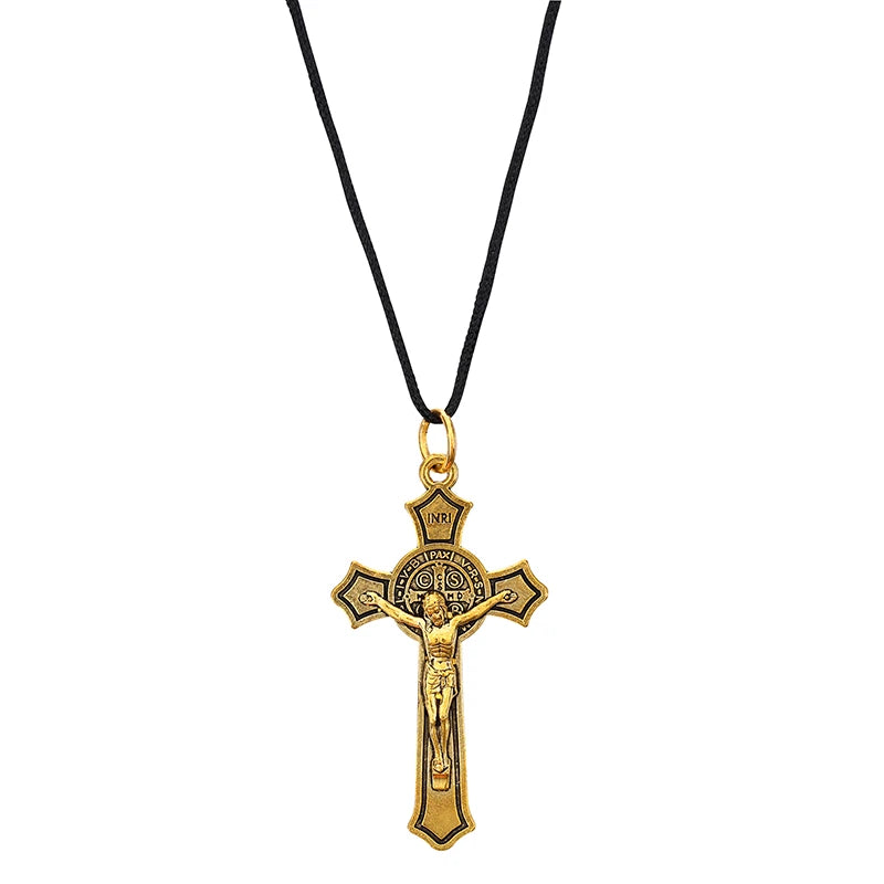 St. Benedict Antique Gold Crucifix Pendant
