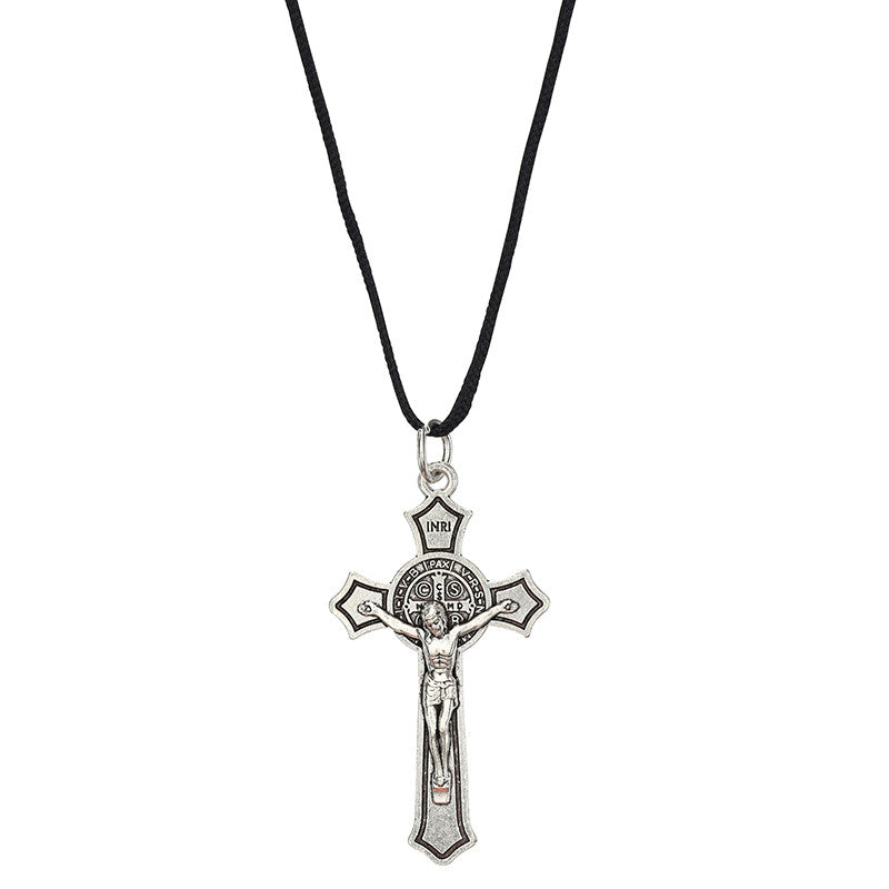 St. Benedict Antique Silver Crucifix Pendant