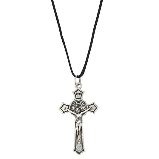 St. Benedict Antique Silver Crucifix Pendant