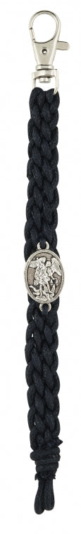 St. Michael Braided Leather Bracelet (Adjustable)