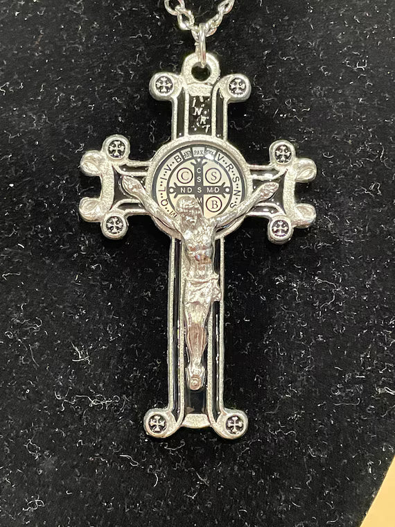 Benedict Black Scroll Crucifix Pendant