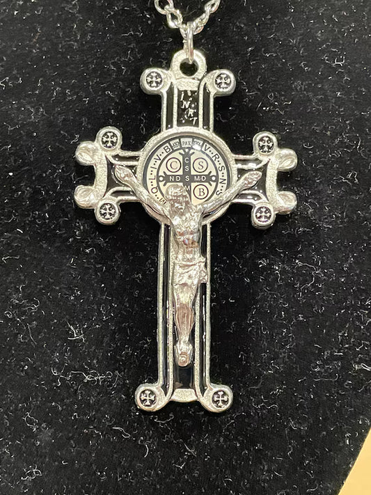Benedict Black Scroll Crucifix Pendant