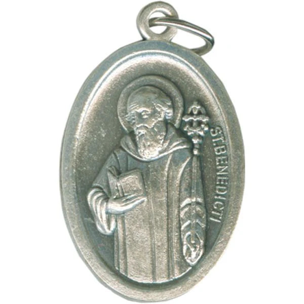 St Benedict Oval Oxidized Medal