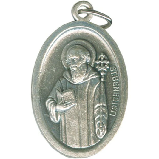 St Benedict Oval Oxidized Medal