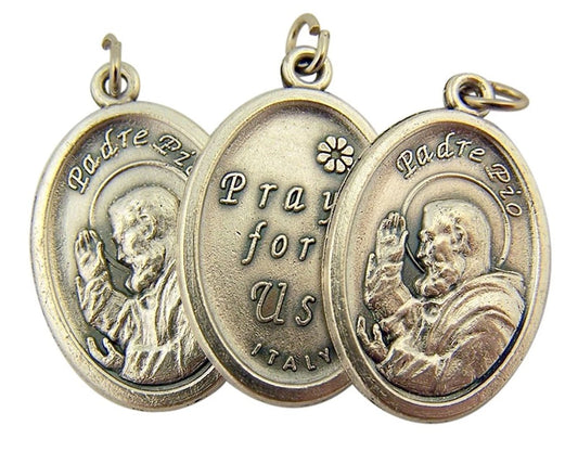 Silver Toned Base Catholic Saint Padre Pio Pray for Us Medal