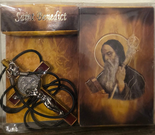 St Benedict brown and gold crucifix pendant