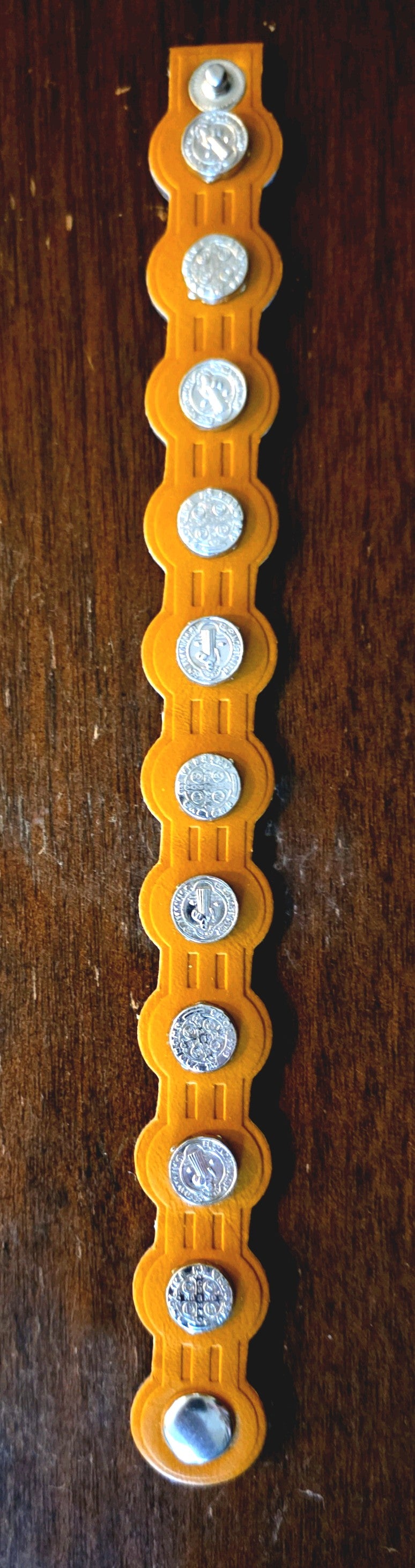 Saint Benedict mini medal leather snap bracelet